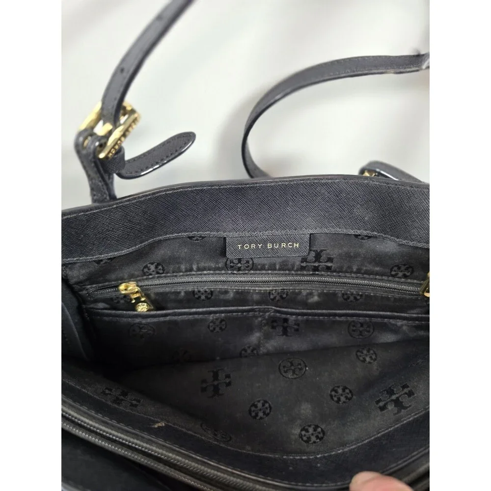 TORY BURCH Emerson/York Buckle Tote Saffiano Leather Designer Shoulder Bag BLACK